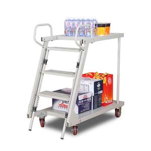 Vallink 창고 사다리 트롤리 철 4 바퀴 단단한 PU 분말 코팅 좁은 주문 따기 모바일 <span class=keywords><strong>3</strong></span> 단계 150kg 용량 900mm - Product Image 5