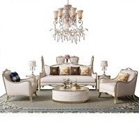 Ensemble de canapés sculptés en bois massif en cuir véritable de style américain, luxe léger, minimaliste, style européen, or champagne, pour salons