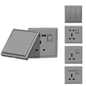 LX Panneau de prises multifonctionnel en plastique ultra-mince gris standard britannique 86 <span class=keywords><strong>Interrupteur</strong></span> mural électrique vintage <span class=keywords><strong>avec</strong></span> intégration USB - Product Image 1
