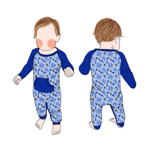 カスタマイズされたニットウェスタン柄プリントデザイン秋用幼児ジャンプスーツスリーパー竹繊維衣類ポケット付き両開きジッパーベビーロンパース - Product Image 1