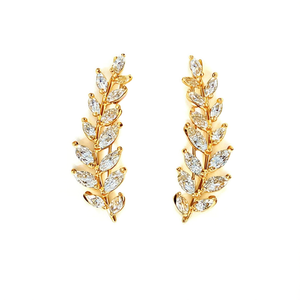 Orecchini Pendenti Dorati E3628 con Cristalli Taglio Marquise, Design a Pianta, Montatura a Griffe, Gioielli da Donna alla Moda per Feste - Product Image 1