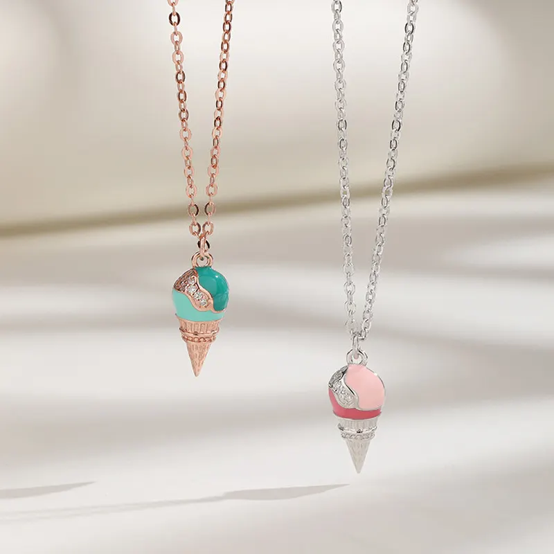 925 sterling silver ice cream cone necklace ladies cute collarbone chain choker for women cute ice cream cone necklace