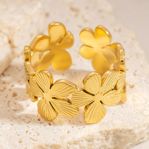 Flower Shape Open <b>Titanium</b> Steel <b>Ring</b> For Women Geometric Design Gift Jewelry Yiwu Origin JZ21009 - Product Image 4