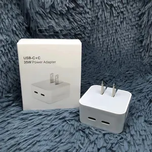 Pengisi Daya Dinding Lipat Usb C Dual Pd 2023 Baru 3.0 Keluaran Port Pengisian Cepat Pengisi Daya Tipe C 35W untuk Iphone 13 14 ProMax