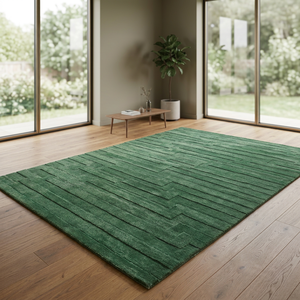 Tapis de luxe Ocean Art Collection en laine et coton vert à chevrons, géométrique, tufté, moderne, avec envers en caoutchouc - Product Image 4