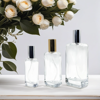 Bouteilles de parfum en verre plat rectangulaire de luxe du fabricant 25ml 50ml 100ml vente en gros de vaporisateur de parfum vide personnalisé