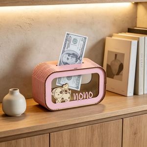 Hucha de madera con nombre personalizado, patrón personalizado, caja de dinero para niños, adorno decorativo para el hogar DIY - Product Image 1