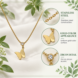 สร้อยคอจี้รูปผีเสื้อ สีทอง สแตนเลสประดับเพชรซิร์คอน สายปรับได้ - Product Image 3
