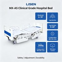 Lit médicalisé manuel en acier laminé à froid, réglable, avec barrière de sécurité et roues pivotantes, pour soins à domicile et mobilier hospitalier Lisen