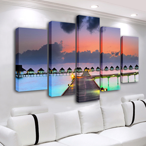 Art mural moderne, peinture <span class=keywords><strong>de</strong></span> <span class=keywords><strong>coucher</strong></span> <span class=keywords><strong>de</strong></span> <span class=keywords><strong>soleil</strong></span>, impressions sur toile encadrées <span class=keywords><strong>en</strong></span> 5 panneaux, décoration <span class=keywords><strong>de</strong></span> la maison, salon, chambre à <span class=keywords><strong>coucher</strong></span> - Product Image 1