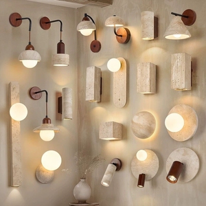 Lámpara de Pared Moderna Retro de Travertino Amarillo, Aplique de Pared Pequeño Decorativo Redondo, Luz Cálida para Cafetería, Hotel, Pasillo - Product Image 2