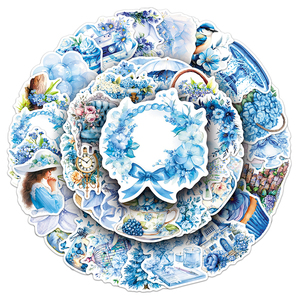 50 Pezzi Adesivi Personalizzati Impermeabili Blu Acquerello Stile Vintage Francese con Ortensie e Non-Ti-Scordar-Di-Me per <span class=keywords><strong>Diari</strong></span> e Cancelleria - Product Image 1