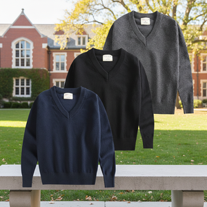 Maglione Personalizzato a Maniche Lunghe con Scollo a V 100% Cotone Unisex per Uniforme Scolastica per Scuole Elementari, Medie e Superiori - Product Image 2