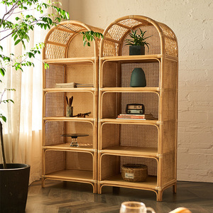 رف كتب من الخيزران الحقيقي بتصميم نورديك لغرفة المعيشة من دريمهاوس، خزانة عرض بسيطة على الطراز الاسكندنافي، رف تخزين - Product Image 3