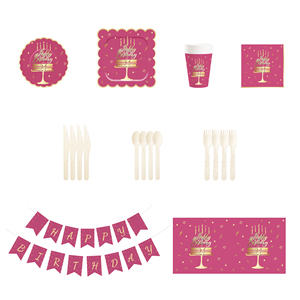 DAMAI - Artículos para Fiesta de Cumpleaños, Platos, Servilletas, Vasos y Mantel en Rojo Rosa y Dorado para Fiesta de 21 Cumpleaños, para 8 Personas - Product Image 5