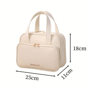 Bolsa de Maquillaje de PU de Alta Densidad, Impermeable, Duradera, Multifuncional, con Asa Suave, Gran Capacidad, Portátil, para Viajes - Product Image 1