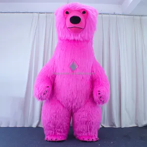 定制粉色北极熊卡通服装吉祥物充气成人尺寸充气卡通服装