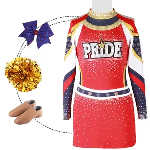 Factory Direct Supply Free Design Your Style Cheerleading Uniforms Cheerleader Wear With Rhinestones For Kids OEM Servics