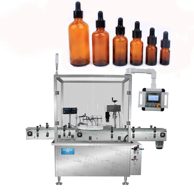 High Speed Fully Line Automatic Rotary Essential Oil Small Perfume Cosmetic Bottle Filling Capping Packing Machine