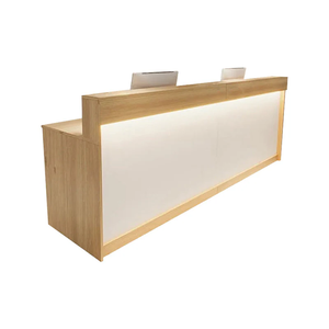 Mostrador <span class=keywords><strong>de</strong></span> Recepción Moderno <span class=keywords><strong>de</strong></span> Madera Clara con Tira <span class=keywords><strong>de</strong></span> Luz LED, Mostrador Frontal Simple para Oficina, Salón y Hotel - Product Image 1