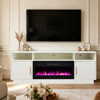 Cheminée électrique autoportante blanche antique avec télécommande, meuble TV, console TV pour salon