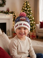Bonnet de Noël à motif de personnage de dessin animé, 100% acrylique, chaud, réglable, avec pompon, renne, texte « Let It Snow », adorable pour les enfants, idéal pour les fêtes