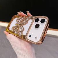 Couverture mobile fantaisie papillon paillettes diamant pour iPhone 17 16 15 Pro Max coque arrière antichoc placage or creux