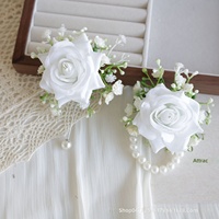 Boutonnière et corsage de poignet artisanaux en soie, style européen, pour mariage, cérémonie d'ouverture, fournitures pour événements, blanc