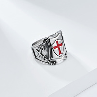 Personalisierter Retro-Nischenring mit Kreuz- und Armee-Schildmotiv aus Edelstahl, Neutraler Ring