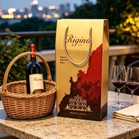 Boîte cadeau en carton ondulé personnalisée pour vin avec poignée en corde torsadée, boîte d'emballage en papier pour deux bouteilles de vin avec fenêtre découpée pour vin rouge