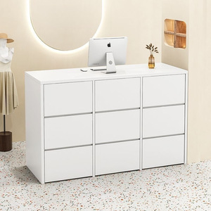 Minimalist Wood Reception <b>Desk</b> with Storage Drawers for Office or Retail Space - Product Image 3