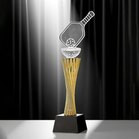 Trophée personnalisé en métal et cristal avec logo, récompense pour compétition de pickleball, trophées d'entreprise en verre
