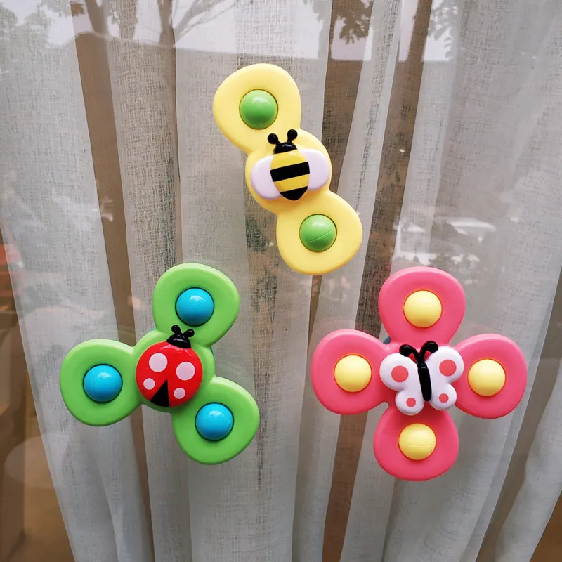 CSG48ถ้วยดูดหมุนด้านบนของเล่นสามสีแมลงอยู่ไม่สุขสปินเนอร์ที่น่าสนใจหมุนวนของเล่นอาบน้ำของเล่นเด็ก