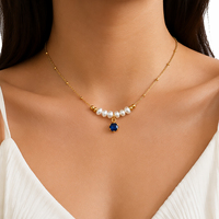 Collier pour femme en acier plaqué or 18 carats PVD, avec perles d'eau douce rondes multicolores et zircone, chaîne satellite, cadeau tendance