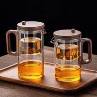Théière en verre borosilicaté avec infuseur et poignée en noyer-Service à café et thé de style Ins