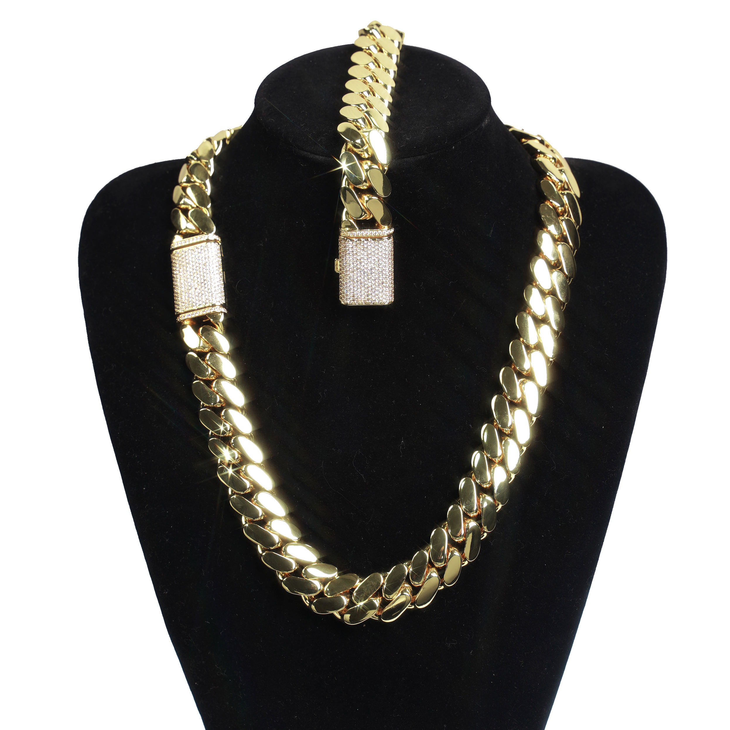 Hip Hop 24k Gold plated Custom Gold Cuban Chain Wholesale Gold Cuban Chain  Miami Chain Necklace