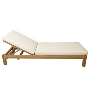 Tumbona de Madera Maciza para Exteriores, Reclinable, con Respaldo Acanalado, Colchón Impermeable Blanco, Tumbona de Lujo para Resort, Playa y Piscina - Product Image 1