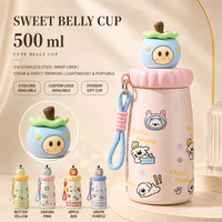 Bouteille d'eau isotherme à double paroi sous vide pour enfants, avec logo personnalisé, motif dessin animé mignon, avec corde, vente en gros