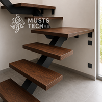 Moderne Innendesigner-Luxustreppe mit Original-Fabrikkontrakt und Technischem Entwurf, Mono-Stringer-Treppe