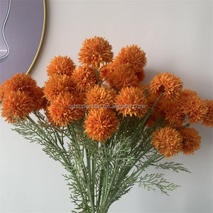 B-612 Haute Qualité 4 Tiges Longues Fleurs Artificielles de Chrysanthème Orange en Boule, Fleurs Décoratives Artificielles de Pissenlit - Product Image 2