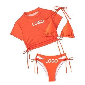 Traje de Baño con Logotipo Personalizado, Bikini de 3 Piezas con Cordones, Traje de Baño Sexy para Mujer con Top, Ropa de Playa, Fabricante - Product Image 1