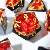Dés en résine à bords tranchants faits à la main pour DND, dés polyédriques, dés géode rouges et noirs