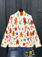 Cárdigan Navideño con Diseño de Hombre de Jengibre para Mujer, Tejido por Computadora, con Transferencia Térmica, Personalizado para Uso Diario Informal y Festivo