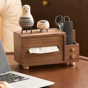 Wooden Tissue Box With Compartments 2L Organizer For Desktop Stationery And Remote Control - Product Image 1