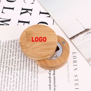 Ouvre-bouteille magnétique en bois et acier inoxydable avec logo personnalisé, poignée en bois, pour vin, bière, spiritueux, rond, en bois massif - Product Image 1