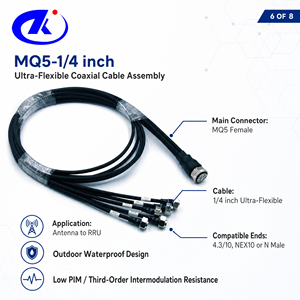 Cavo Coassiale a Basso PIM 50 Ohm con Connettore MQ5 a Connettore Maschio 4.3/10, Cavo Superflex da 1/4" 2m - Product Image 5