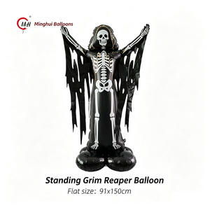 Globo de aluminio de pie para Halloween con diseños de Calavera, Esqueleto, Calabaza, Fantasma, Pirata, Bruja, Día de Muertos, Lápida y Cruz - Product Image 5