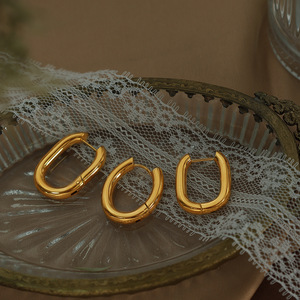 U Shape Huggie Earrings Gold Electroplated <b>Titanium</b> Steel Geometric Fashion Jewelry For Women Everyday Wear - Product Image 2