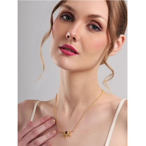 Collier pendentif soleil en améthyste, cabochon violet, chaîne dorée, bijoux modernes, minimalistes et élégants pour femmes - Product Image 4