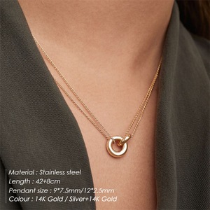 Pendentif <span class=keywords><strong>Cercle</strong></span> Géométrique en Acier Inoxydable Plaqué Or 14K, Bijou Classique Tendance pour Femme, Chaîne à Maillons pour Fête et Usage Quotidien - Product Image 4